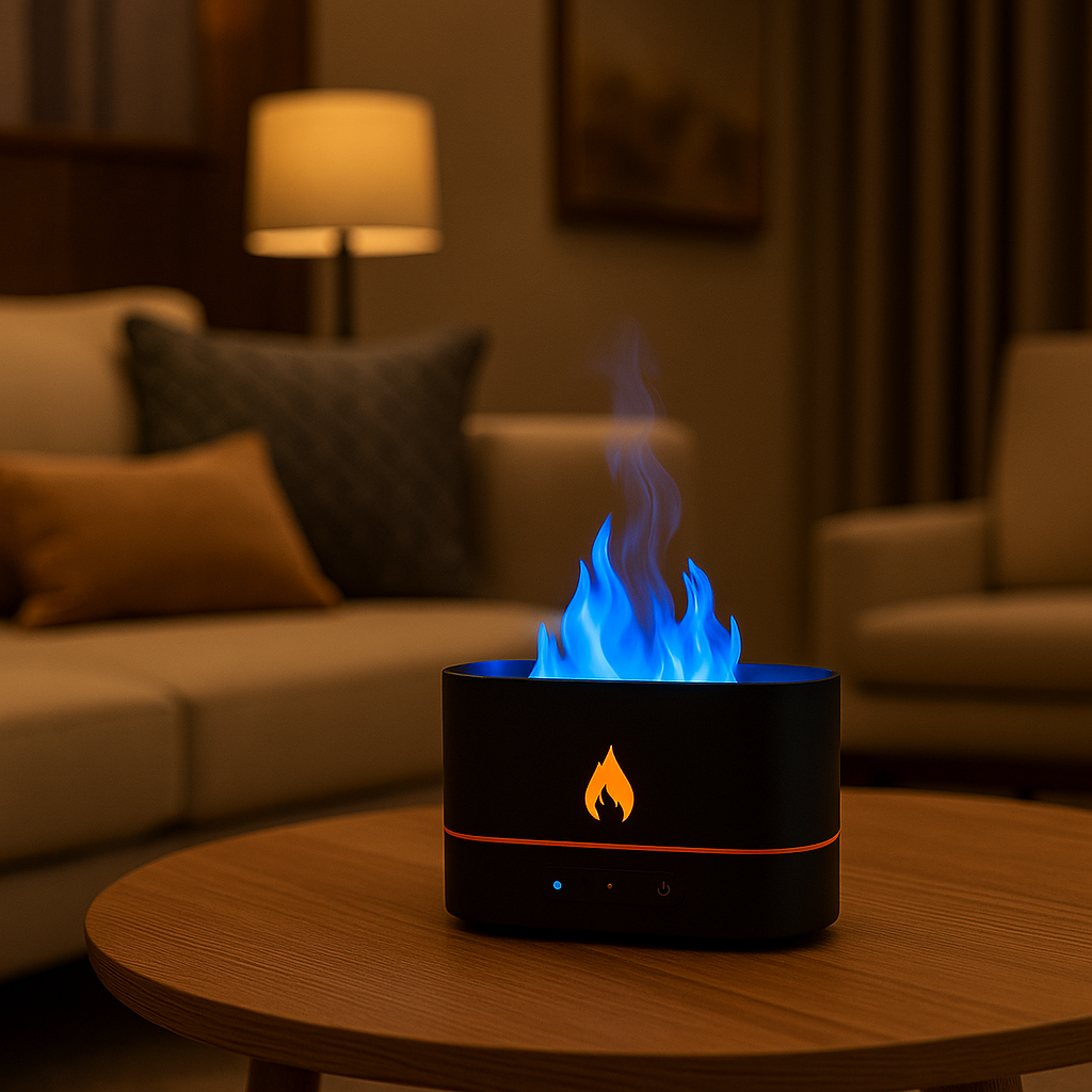 FlameAura Essential Oil Diffuser with Realistic Flame Effect + Timer
