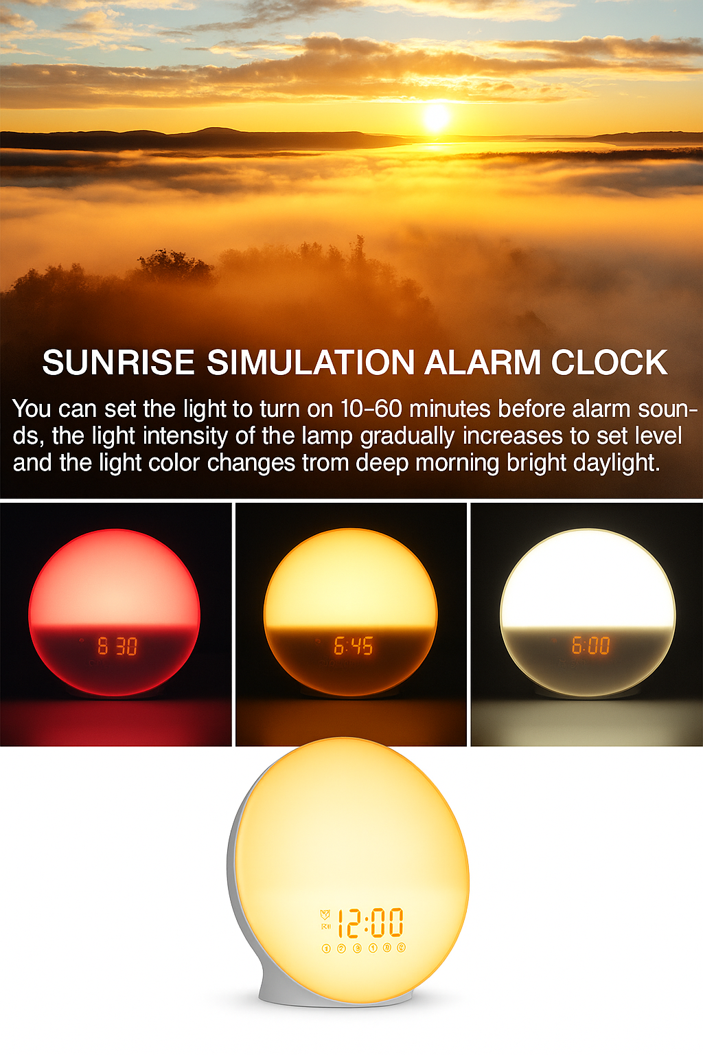 DreamAura™ Nature Sound Sleep Clock + Sunrise Light Alarm