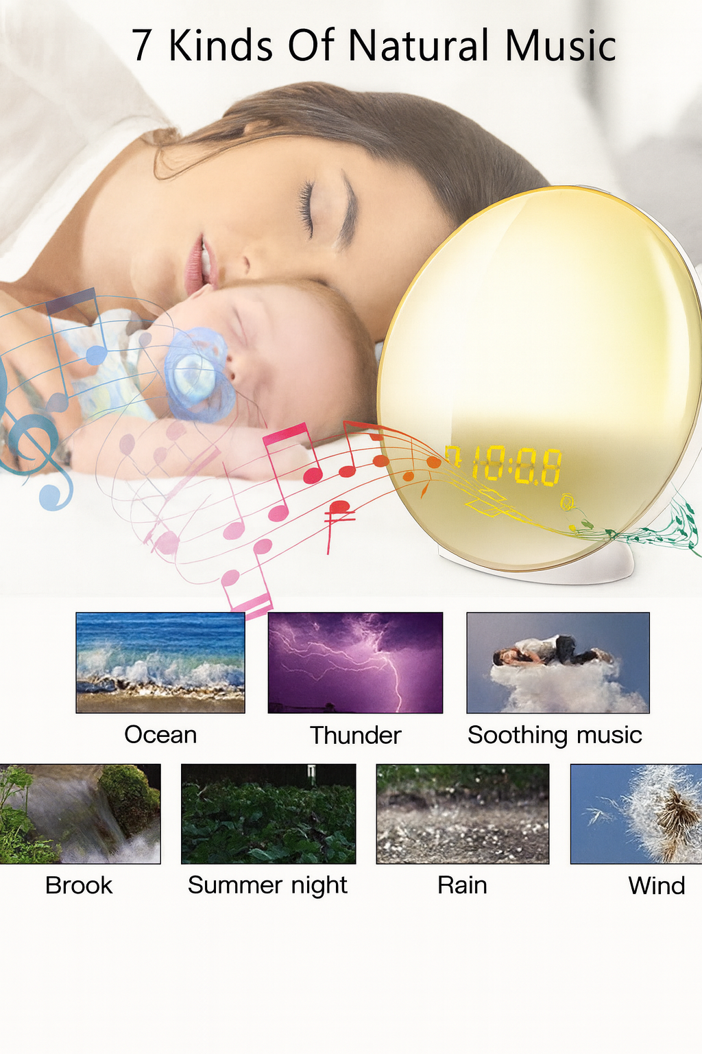 DreamAura™ Nature Sound Sleep Clock + Sunrise Light Alarm